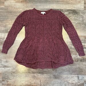 Grace and Lace Women’s Maroon Scalloped Bottom Knit Sweater Small Boho Fall